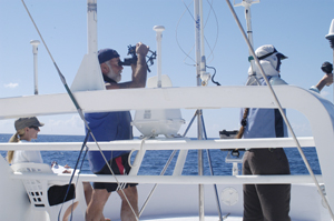 The WhaleSong II observer team in action off the continental shelf near Dampier. Photo - Curt Jenner