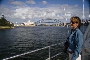Micheline enjoying the Sydney sights as we depart. Photo credit I Ford