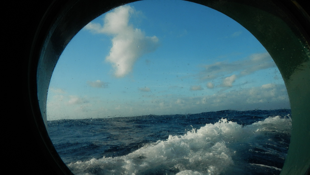Blue Through the Port Hole. Quite the ocean view from the cabins below.