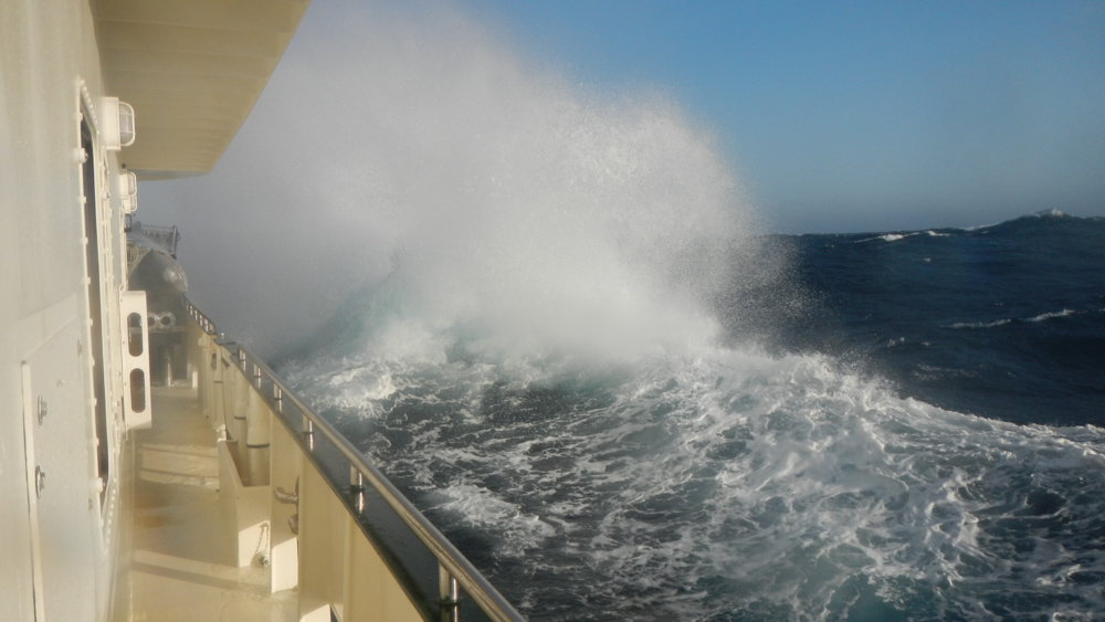 Sea Spray. 30-35 knots of south-east wind is not helping our visual surveys.