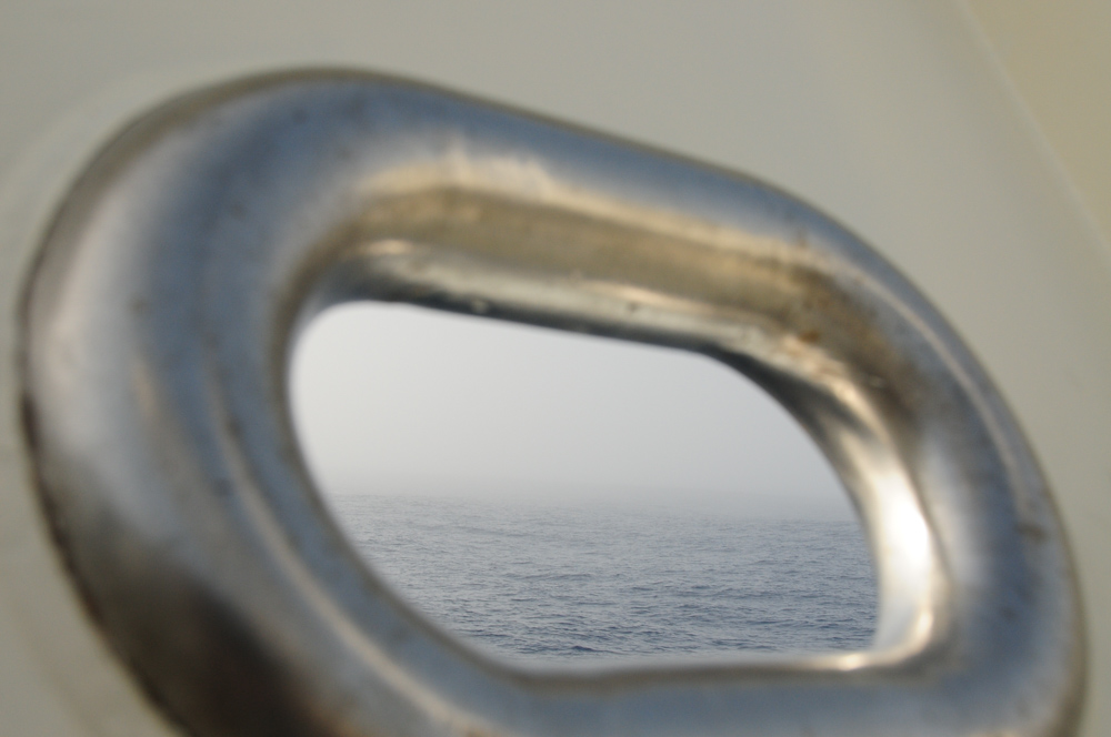 Fog in Our Fairlead. White and grey all over, the 100% relative humidity and other factors formed sea fog!