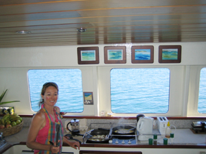 Micheline already at home in her new galley. Photo: Micah Jenner